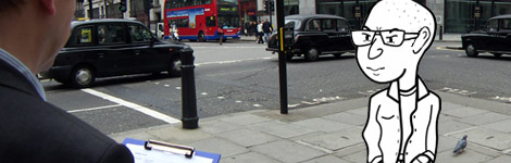 Khalid being interviewed by a street surveyor
