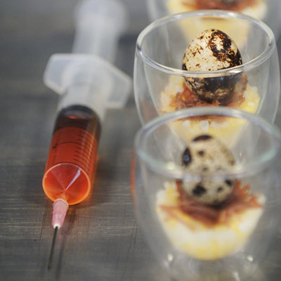 Eggs, Bacon... and a syringe of baked bean essence.