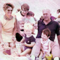 On the beach - Jessie with her son-in-law Tommy and his two children alongside their cousin Mark and Jessie's husband, James