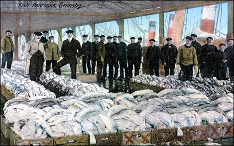 Fish and men at Grimby fish market.
