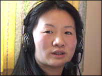 Louise talking over the internet to her mother 