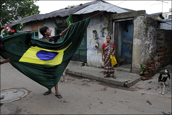 A Brazil fan in the Indian city of Calcutta