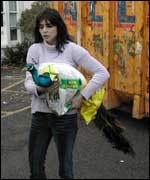 Wendolyn with a captured peacock