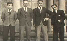 Aleksander Jablonski (far left) with friends outside the Polish Club in Leek