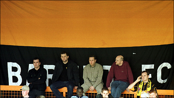 Barnet fans after watching their team slip into the Conference in 2001.