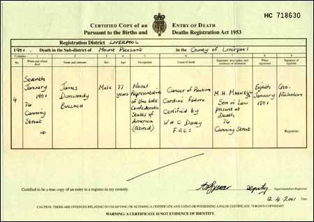 The Death Certificate of James Bulloch