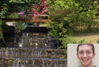 Rhan o'r afon yn Glynllifon a Bryn Griffiths yn y llun bach