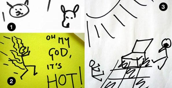 Hand drawings representing weather conditions.