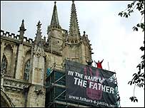 Father atop York Minster c/o PA Images