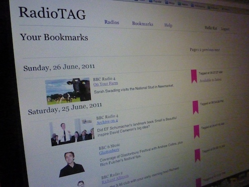 Screen capture of a prototype radio tag list