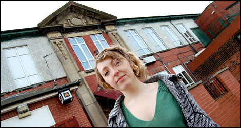 Rachel Horne outside Denaby & Cadeby Miners' Welfare Club