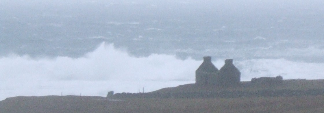 Old crofthouse by the raging sea.