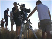 A camera crew on location