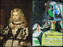 'A Infanta Margarita' de Vélazquez, cerca de 1653 e 'A Infanta Maria Margarita', de Pablo Picasso, 14 de setembro de 1957. Museu Picasso, Barcelona.
