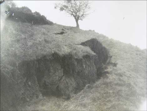 Landslip on the Malvern Hills, caused by quarrying.