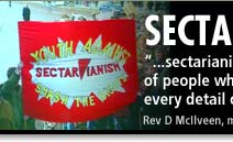 People holding banner reading 'Youth against sectarianism'