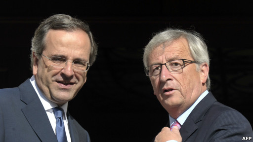 欧元集团主席容克和希腊总理萨马拉斯