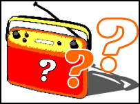 Graphic of a radio with question marks