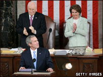 O presidente dos EUA, George W. Bush, no discurso sobre o Estado da União