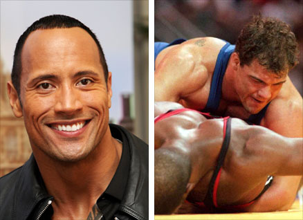 The Rock, left, and Kurt Angle during the 1996 Olympic Games