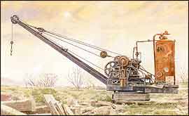 illustration by Terry Southern showing steam crane abandoned on the moor s