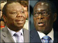 Hai ông Morgan Tsvangirai và Robert Mugabe