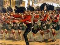 Painting showing British soldiers racing to quash the Indian mutiny at Lucknow in 1857