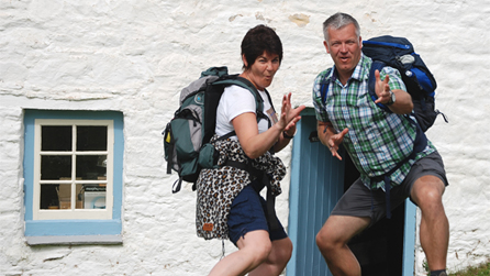 Derek and Gwenno striking a pose outside the mill.