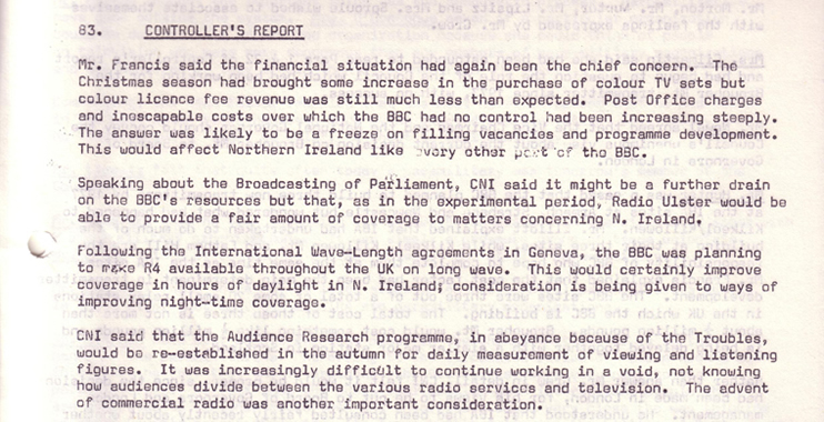 Controller's Report - BBC Northern Ireland Advisory Council Minutes, March 1976