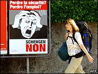 پوستر مخالفان پيوستن سوئيس به منطقه شنگن