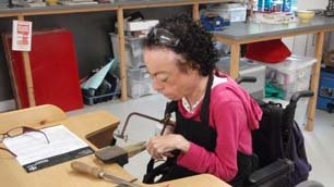 Liz Carr solders her made-to-measure wedding ring