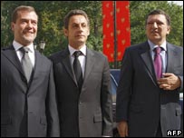 Dmitry Medvedev, Nicolas Sarkozy and Jose Manuel Barroso