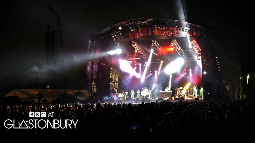 A view of the West Holts Stage at night