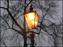 Gas lamp in Malvern at night