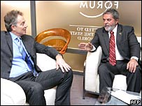 Tony Blair e Lula no Fórum Econômico Mundial, em Davos