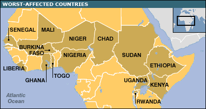 Mapa com áreas afectadas