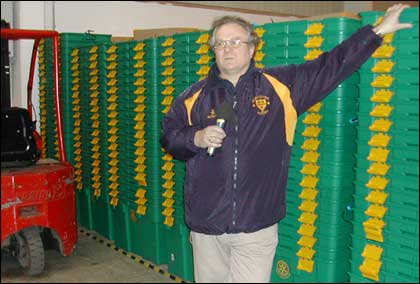 Dave Bradley with the shelter boxes
