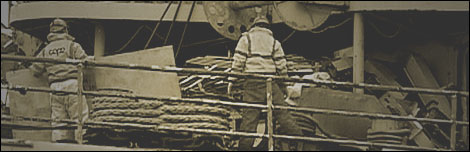 Preparatory work begins on board.