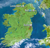 Map showing Dublin to Derry