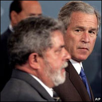 Lula e o presidente americano, George W. Bush, durante a cúpula do G8