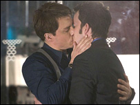 Captain Jack and Ianto seal it with a kiss in the Torchwood episode End Of Days.