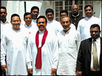 Bharatha Lakshman Premachandra (L) with President Rajapaksa (C) and Minister Vasudeva Nanayakkara (file photo: Daily News)