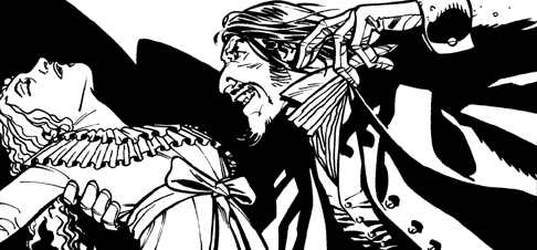 Nicholas Goodman and a swooning Eithne - artwork by Charlie Adlard