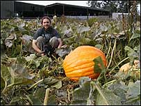 Johnny Crickmore with a pumpkin