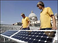 Solar panels being fitted on to the roof of one of the Vatican's main buildings