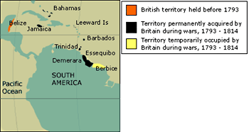 Map detail showing the British Empire territory in South America