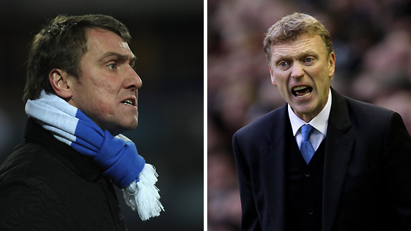 Huddersfield manager Lee Clark (left) and Everton boss David Moyes