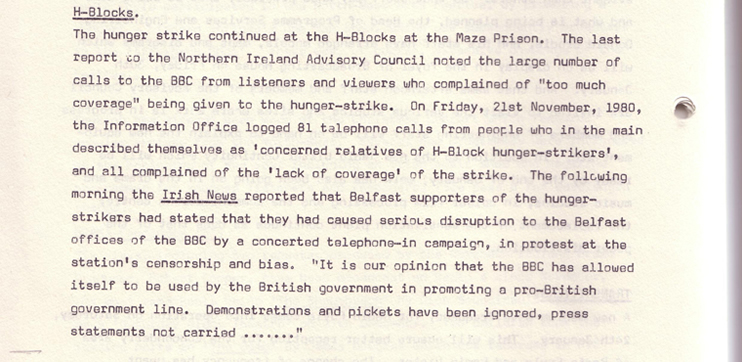 Extract from Northern Ireland Advisory Council Minutes 28th November 1980 - H-Blocks