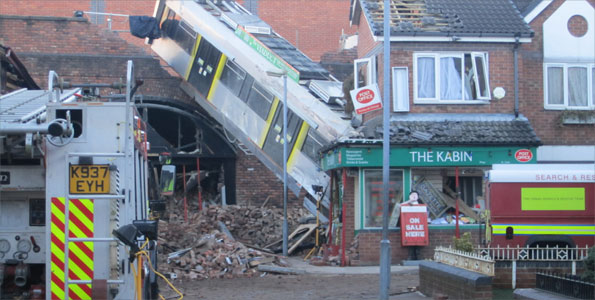 Tram crash on Coronation Street set