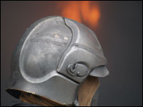 Fire fighter in breathing apparatus gear